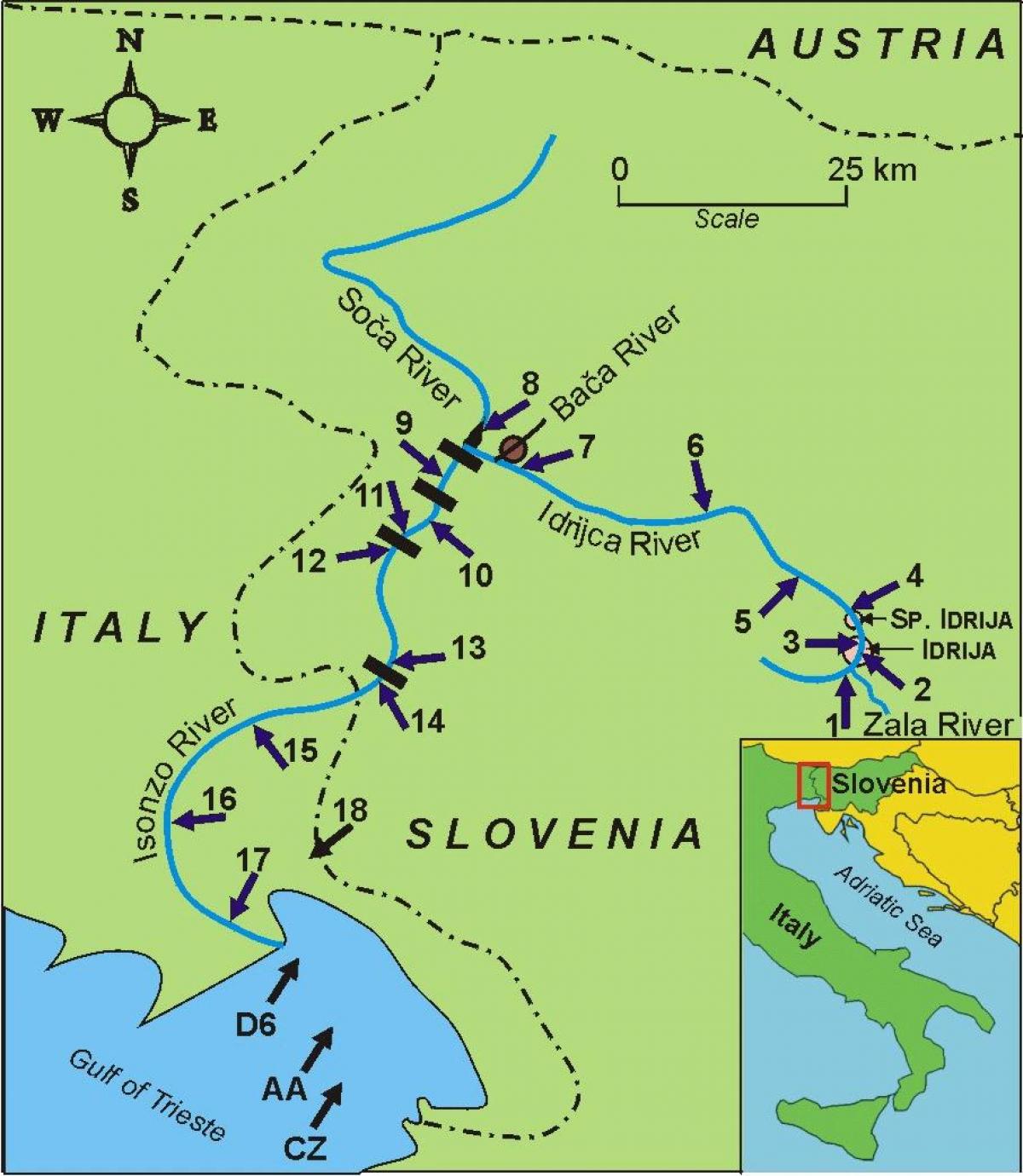 Mappa di fiume isonzo Slovenia