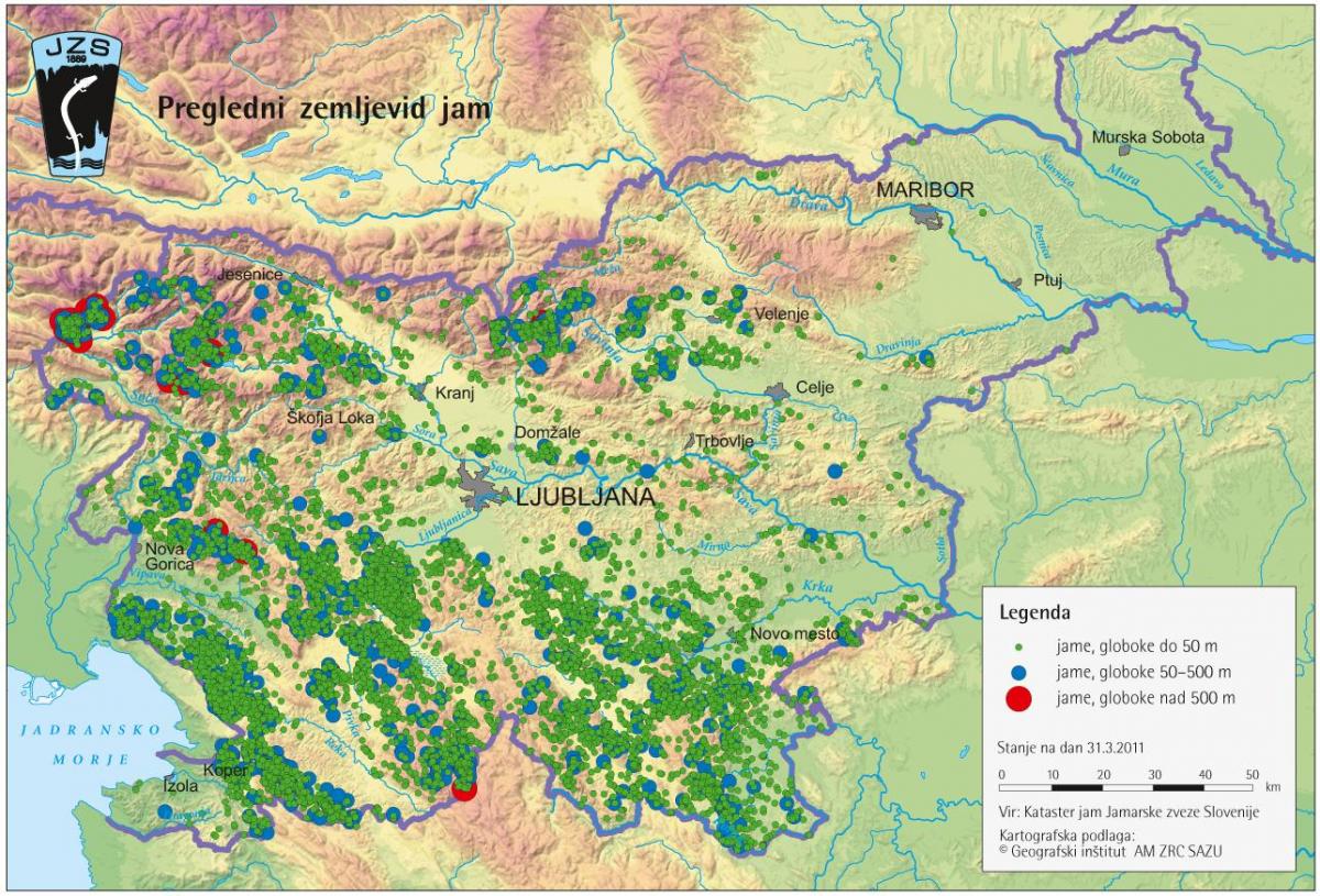 Mappa di grotte in Slovenia