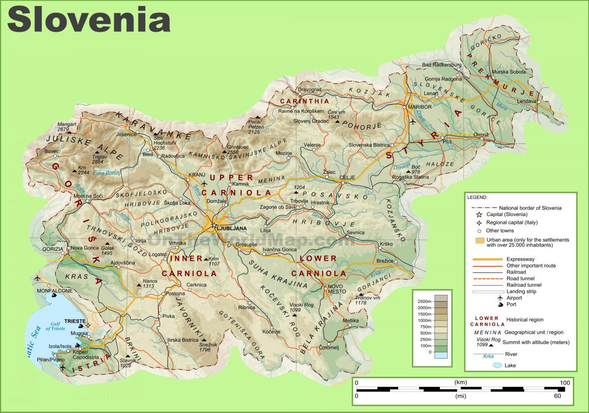 Mappa della Slovenia fisico